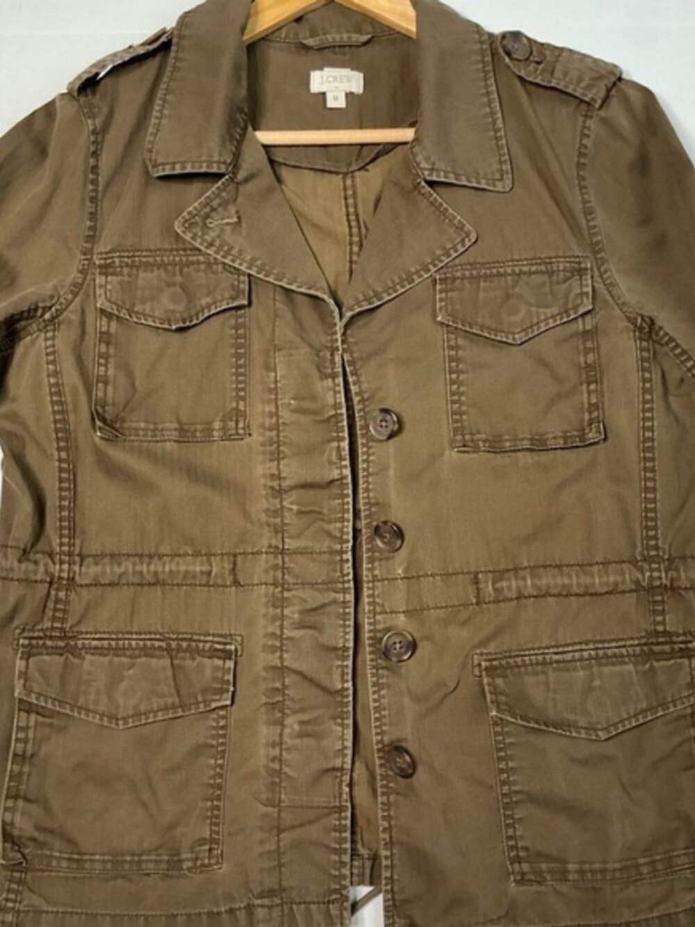 J.Crew Brown Utility Field Jacket Women’s Medium – Distressed Khaki Button-Up